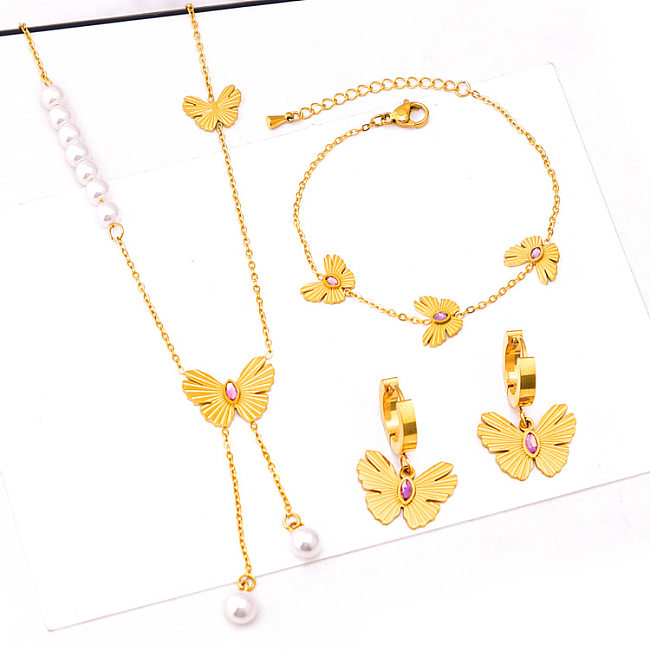 Basic Butterfly Titanium Steel Plating Bracelets Earrings Necklace