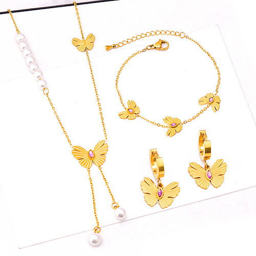 Basic Butterfly Titanium Steel Plating Bracelets Earrings Necklace