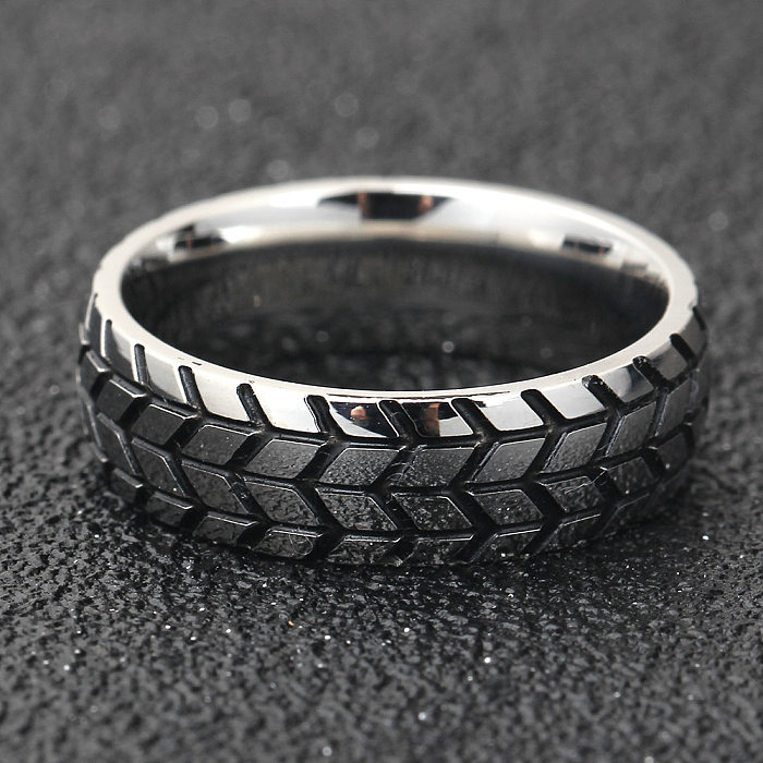 Simple Style 18K Gold Plated Tire Pattern Titanium Steel Ring