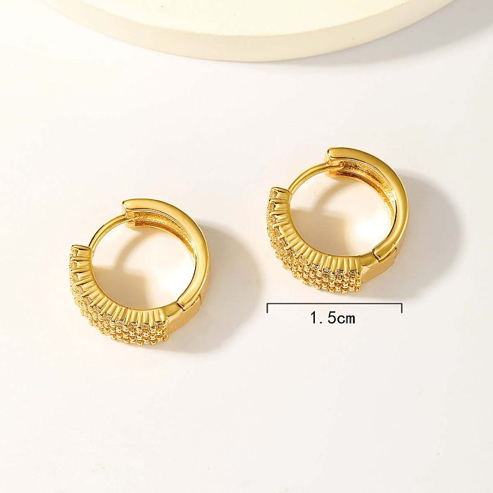 1 Pair Casual Simple Style Round Copper Plating Inlay Zircon 18K Gold Plated Earrings