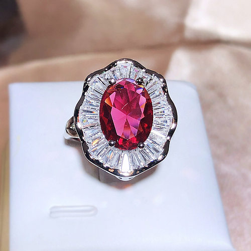 Classic Style Round Copper Inlay Artificial Gemstones Open Rings