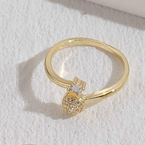 Elegant Shiny Cross Copper Plating Inlay Zircon 14K Gold Plated Open Ring