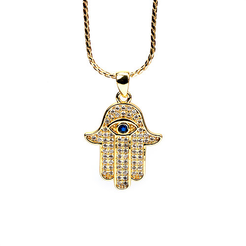 Fashion Devil'S Eye Hand Of Fatima Copper Inlay Zircon Pendant Necklace 1 Piece