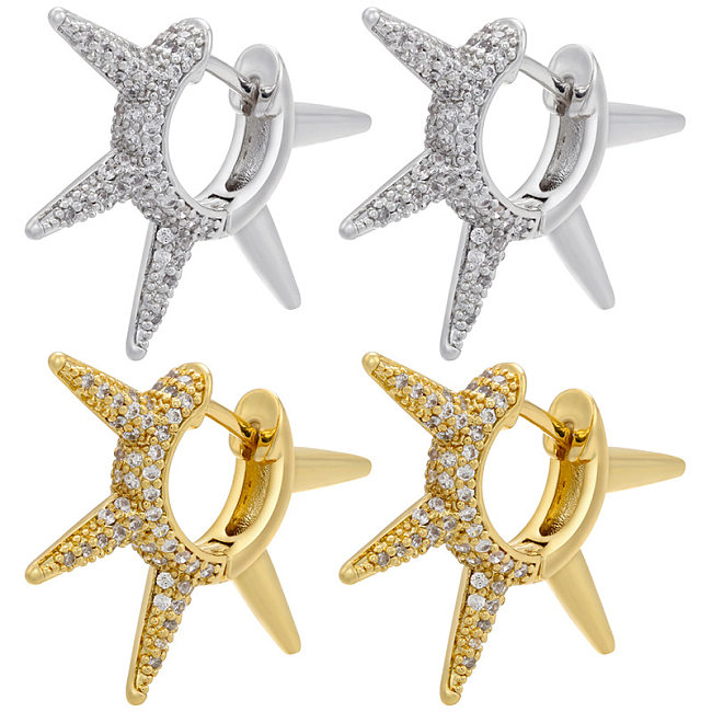 New Micro-encrusted White Diamond Thorn Irregular Earrings Copper Jewelry