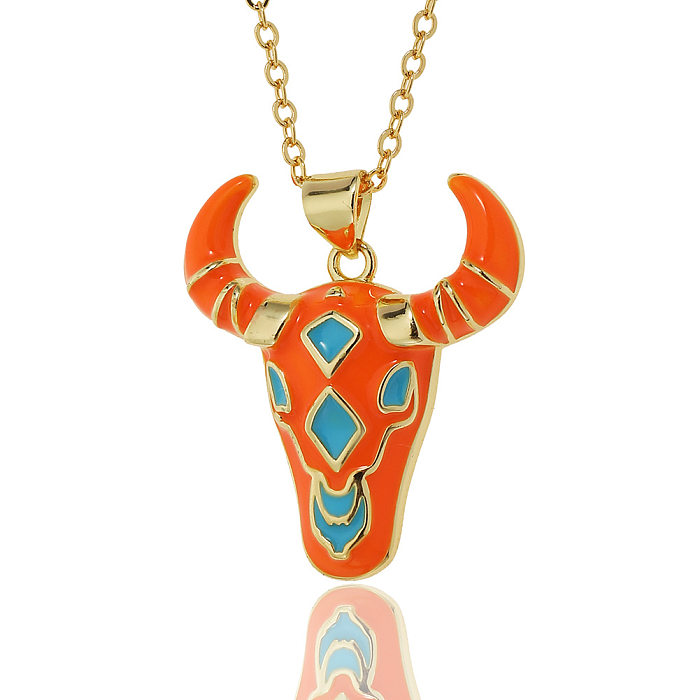 Fashion Bull Head Copper Gold Plated Pendant Necklace