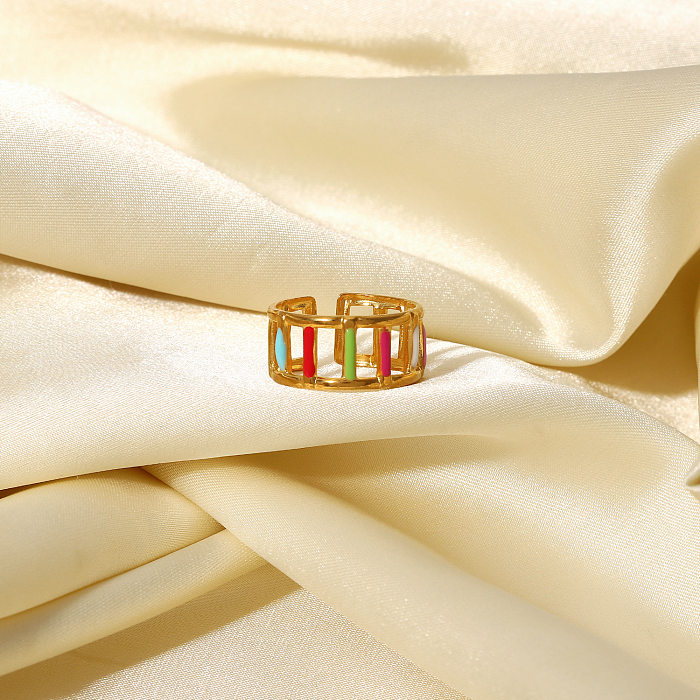 Fashion Drip Oil Stainless Steel Ring 18K Gold-plated Color Enamel Open Ring