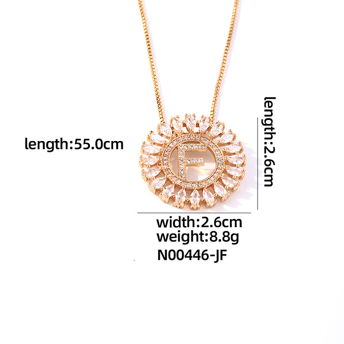 Casual Simple Style Round Letter Copper Plating Inlay Zircon Gold Plated Pendant Necklace