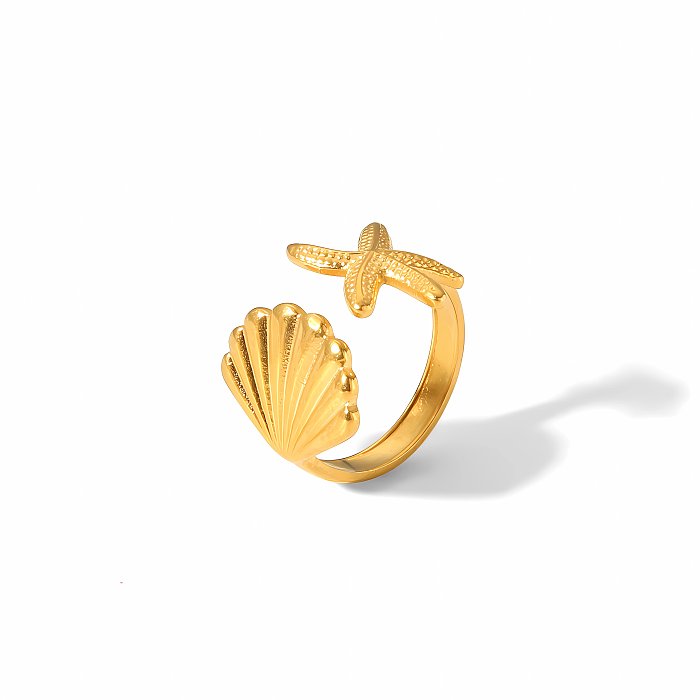 Commute – coque d'étoile de mer, placage de polissage en acier inoxydable, anneaux plaqués or 18 carats, Bracelets
