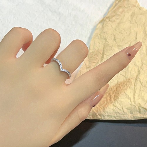 Sweet Simple Style Heart Shape Copper Plating Inlay Zircon White Gold Plated Open Rings