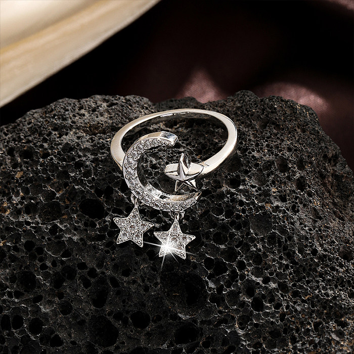Simple Style Streetwear Shiny Animal Star Moon Copper Inlay Zircon Open Rings
