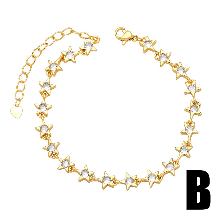Fashion Geometric Star Heart Shape Copper Bracelets Inlay Zircon Copper Bracelets