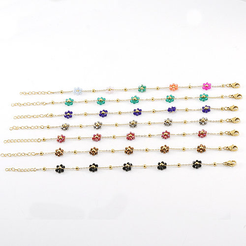 Modische Blume, künstlicher Kristall, Titanstahl, Perlenbeschichtung, Armbänder, Halskette, 1 Stück