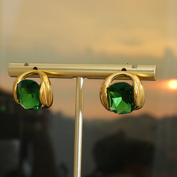 Collier de boucles d'oreilles en cristal artificiel avec incrustation d'acier et de titane carré à la mode
