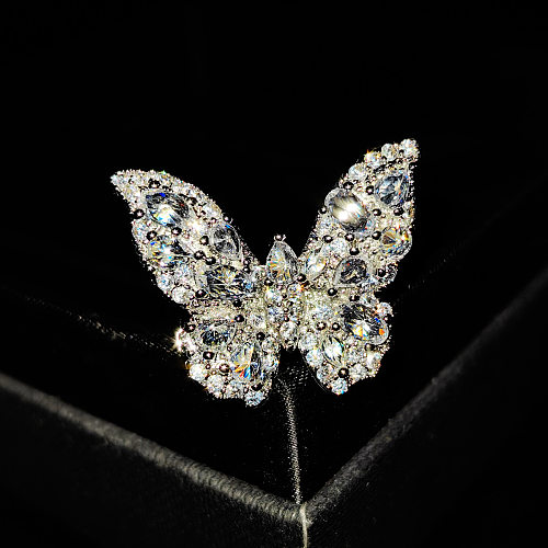 1 Piece Elegant Butterfly Copper Plating Inlay Artificial Gemstones Open Ring