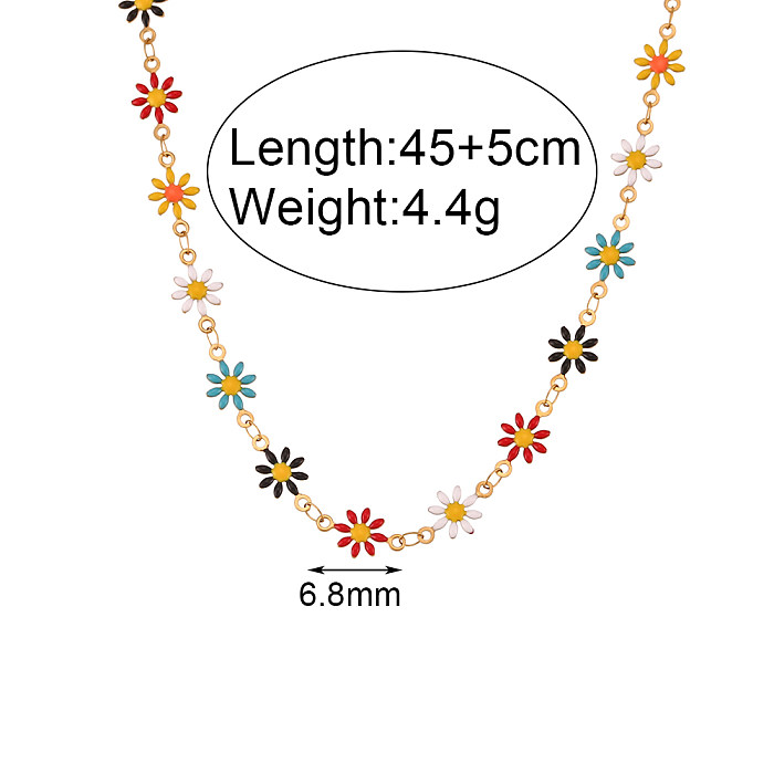 Einfache, klassische Blumen-Armband-Halskette aus Edelstahl mit Emaille-Beschichtung und 18-karätigem Gold