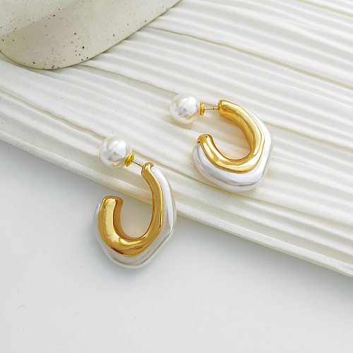 1 Pair Fashion Geometric Copper Plating Artificial Pearls Ear Studs