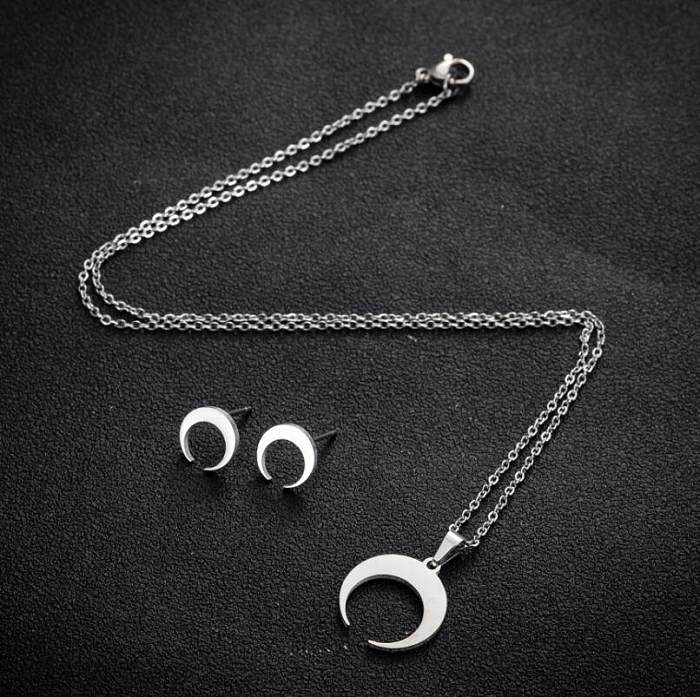 1 ensemble de boucles d'oreilles et collier en acier et titane, Style Simple, lune