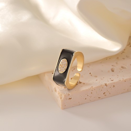 Simple Style Square Copper Enamel Plating Inlay Zircon Open Rings