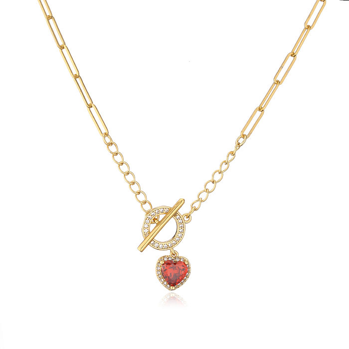 Brass Plating 18K Gold OT Buckle Necklace Women's Multi-Color Heart Shaped Clavicle Chain