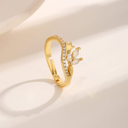 Básico comute anéis abertos banhados a ouro do zircão 18K do chapeamento de cobre da flor