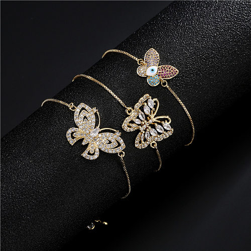 Nuevo Pulsera de mariposa chapada en oro de 18K ajustable, joyería de circón con microincrustaciones