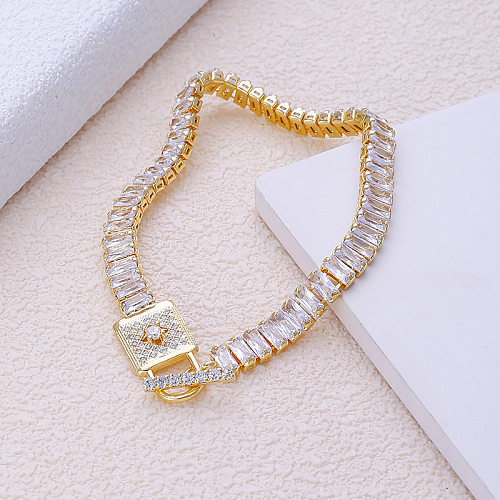 Classic Style Solid Color Copper Inlay Zircon White Gold Plated Gold Plated Bracelets