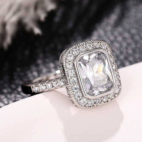 Classic Style Square Copper Inlay Zircon Rings
