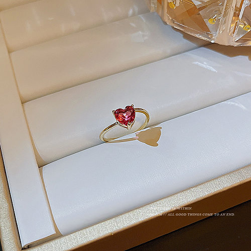 Anillo abierto con piedras preciosas artificiales con incrustaciones de cobre en forma de corazón de moda 1 pieza