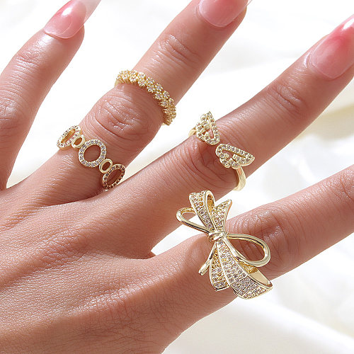 Simple Style Wings Bow Knot Copper Open Ring Plating Inlay Zircon Copper Rings