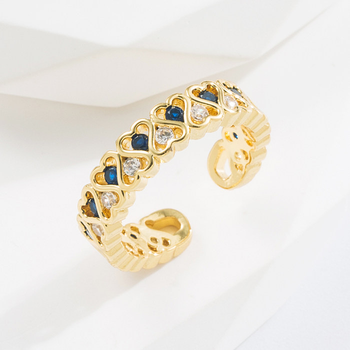 Romantischer offener Ring in Herzform mit Kupferbeschichtung und Zirkon, 1 Stück