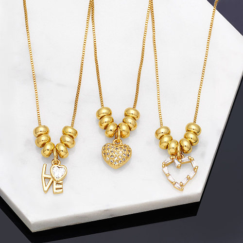 Mode runde Perlen Damen Diamant-eingebettete Herz Brief Liebe Anhänger Zirkon Kupfer Halskette