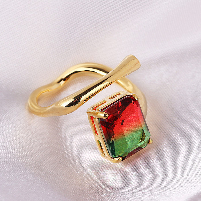 INS Style Square Gradient Color Copper Zircon Open Ring In Bulk