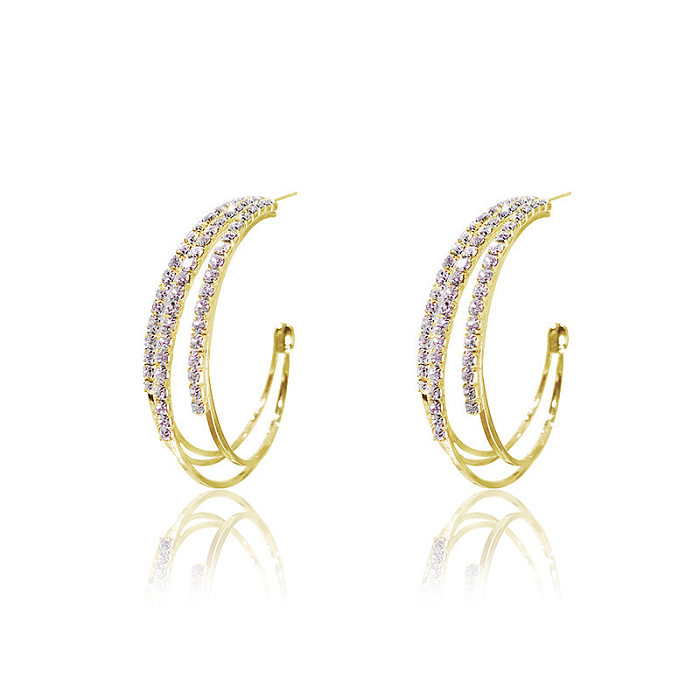 Fashion Geometric Copper Inlay Rhinestones Hoop Earrings 1 Pair