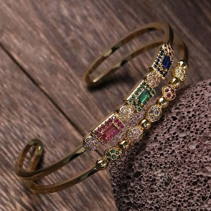 Lady Romantic Square Ball Copper Inlay Zircon Cuff Bracelets