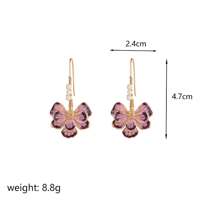 1 Pair Retro Commute Flower Beaded Copper 18K Gold Plated Ear Hook