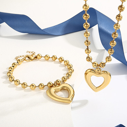 Colar de pulseiras banhado a ouro 18K em formato de coração streetwear em aço inoxidável