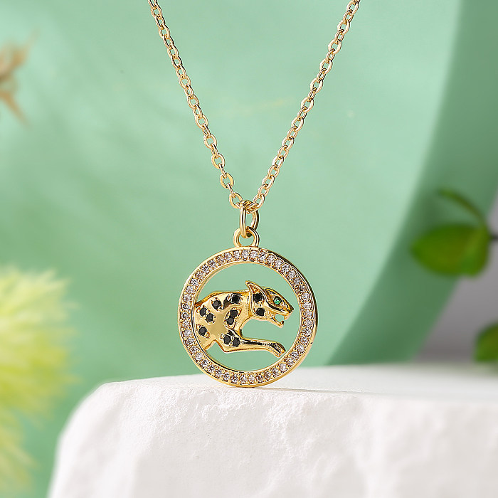 Simple Style Commute Animal Copper Plating Inlay Zircon 18K Gold Plated Pendant Necklace