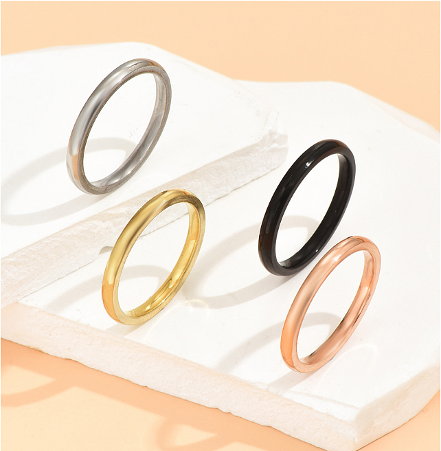 Fashion Simple Style Solid Color Stainless Steel Rings