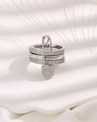 Modern Style Simple Style Paper Clip Copper Plating Inlay Zircon 18K Gold Plated White Gold Plated Rings