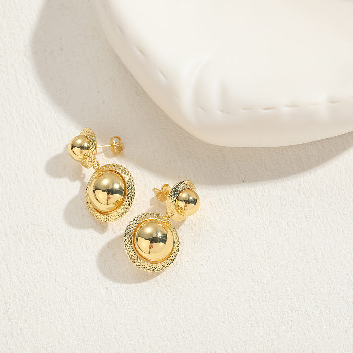 1 paire de clous d'oreilles plaqués or 14 carats, Style Simple, incrustation de couleur unie, cuivre et Zircon