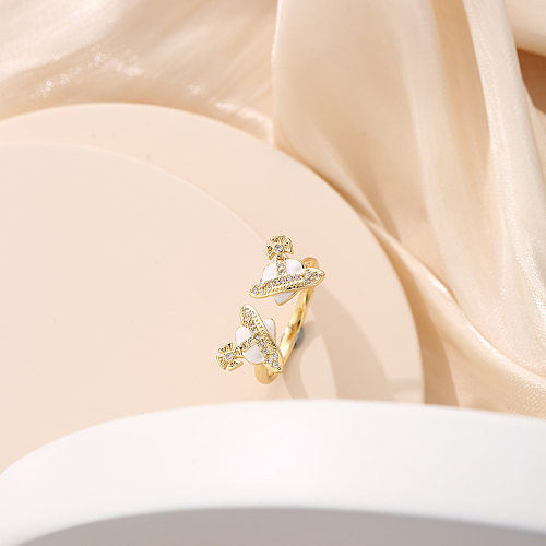 1 Piece Fashion Planet Copper Enamel Plating Inlay Zircon Open Ring