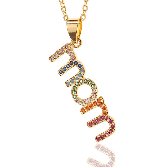 New Simple Copper Inlaid Zircon Letter MOM Pendant Mother's Day Necklace