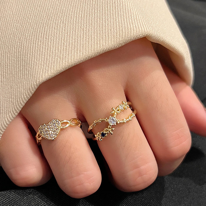 Casual Sweet Heart Shape Copper Plating Inlay Zircon Open Ring