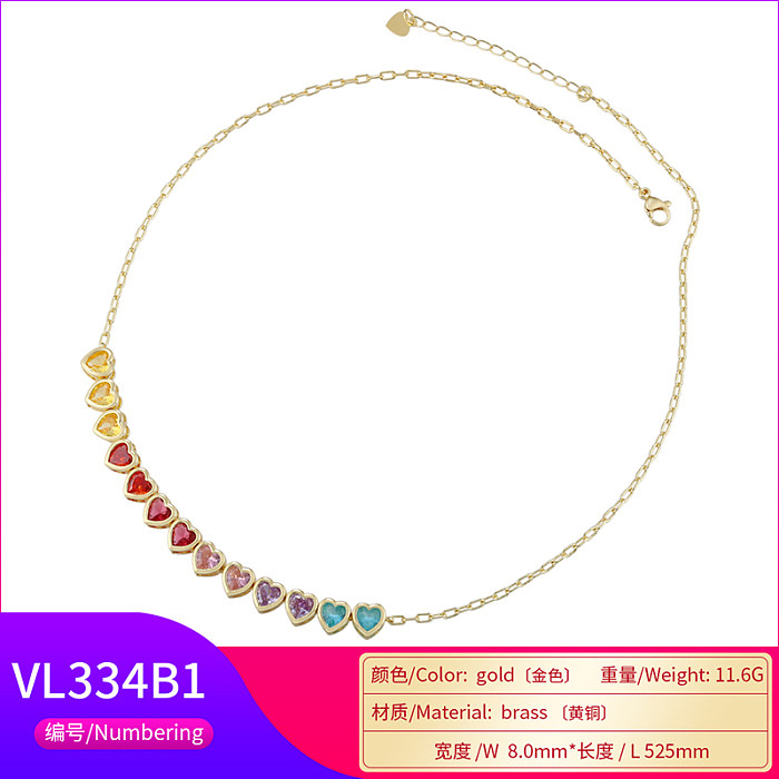 Glam Luxurious Shiny Heart Shape Copper Plating Inlay Zircon 18K Gold Plated Bracelets Necklace