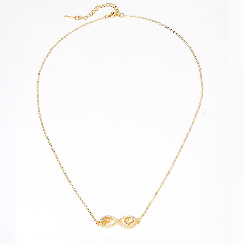 1 Piece Fashion Infinity Heart Shape Copper Plating Hollow Out Inlay Zircon Necklace