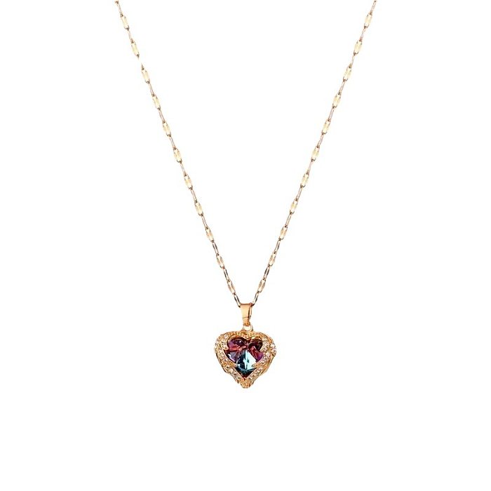 Fashion Heart Shape Titanium Steel Copper Plating Inlay Zircon Pendant Necklace 1 Piece