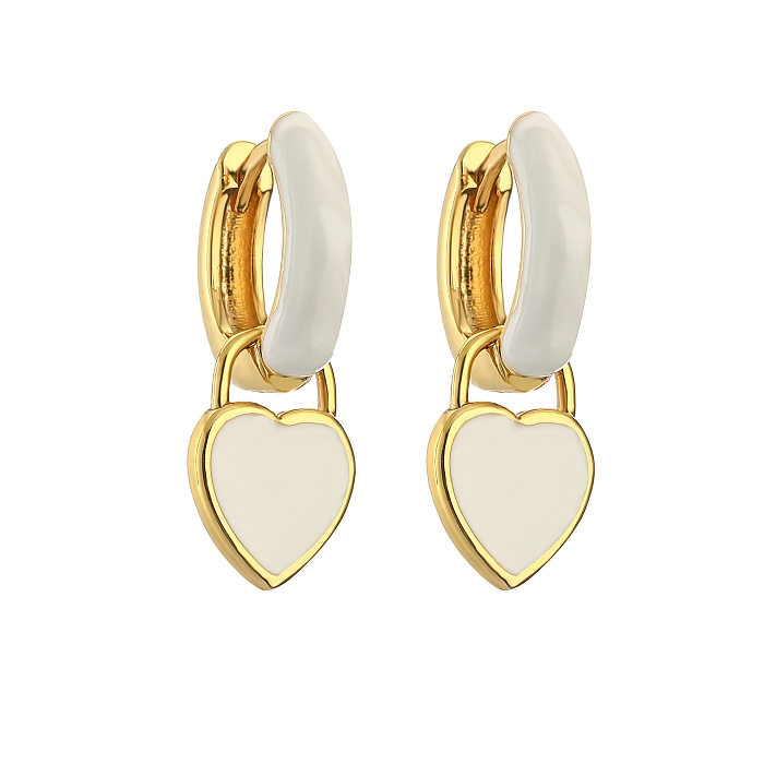 1 Pair Elegant Heart Shape Enamel Inlay Copper Artificial Diamond Drop Earrings
