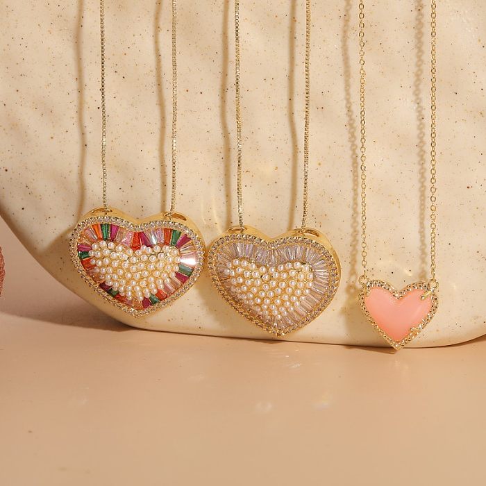 Elegante, klassische Herzform-Kupfer-Halskette mit 14 Karat vergoldetem Zirkon-Anhänger in großen Mengen