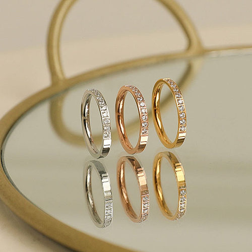 Anéis de zircão embutidos de aço titânio círculo fashion 1 peça