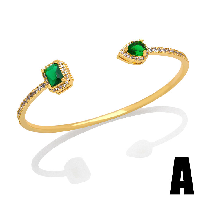 Hip-Hop Devil'S Eye Leopard Copper Gold Plated Zircon Bangle 1 Piece